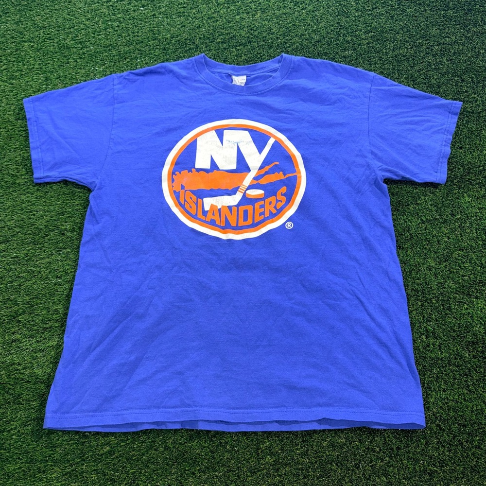 Vintage Jerzees New York Islanders NHL Graphic T-Shirt Blue XL Heavyweight
